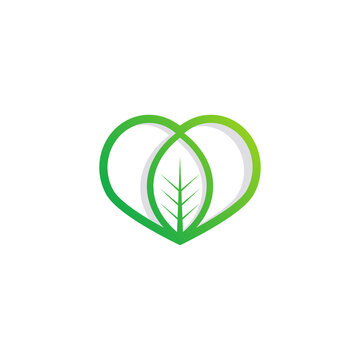 Love Green Leaf Logo. Leaf Combined with Leaf Icon Linear Style Vector Illustration