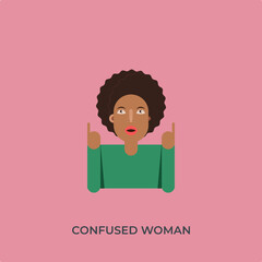 African confused woman flat style illustration.