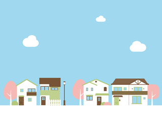 背景素材_街並み_春の住宅街