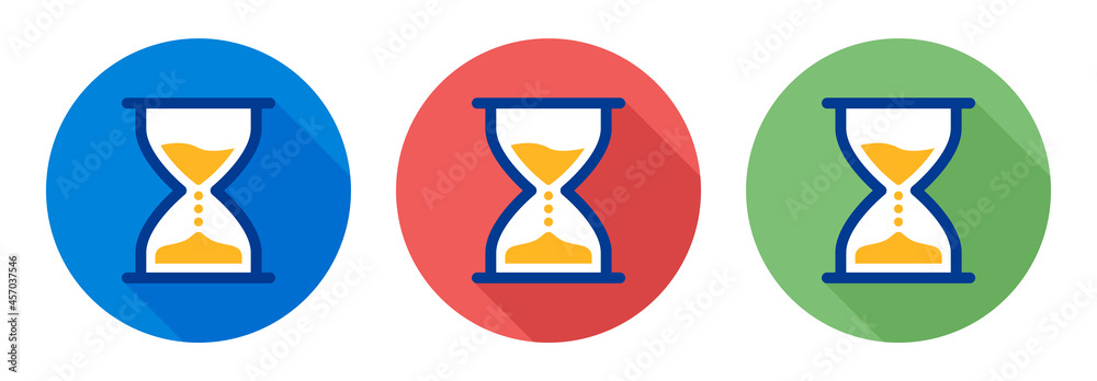 Poster Hourglass in circle button. Time counting icon.