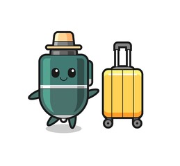 ballpoint pen cartoon illustration with luggage on vacation