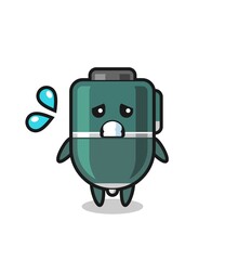 ballpoint pen mascot character with afraid gesture