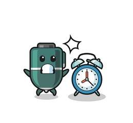 Fototapeta premium Cartoon Illustration of ballpoint pen is surprised with a giant alarm clock