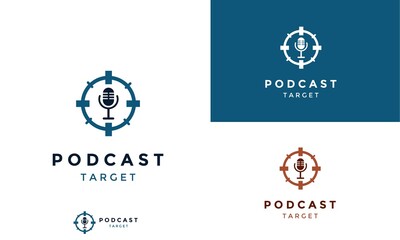 Podcast target logo design illustration, podcast microphine with scope target icon template