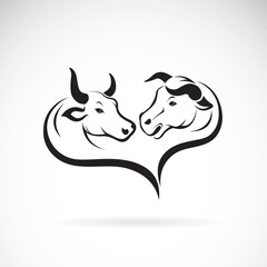 Vector of two bull head design on white background. Easy editable layered vector illustration. Wild Animals.