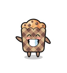 muffin cartoon character doing wave hand gesture