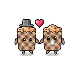 muffin cartoon character couple with fall in love gesture