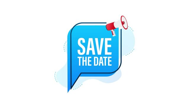 Hand Holding Megaphone with save the date. Motion graphics