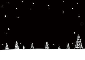 雪景色のイラスト　黒　シンプル