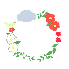 椿と小鳥の可愛い装飾枠