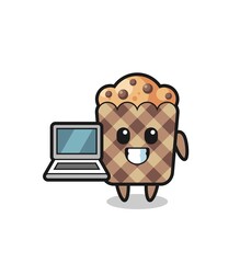 Mascot Illustration of muffin with a laptop