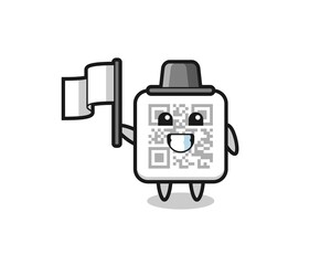 Cartoon character of qr code holding a flag
