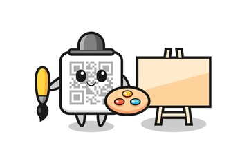 Illustration of qr code mascot as a painter