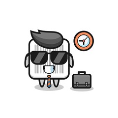 Cartoon mascot of barcode as a businessman