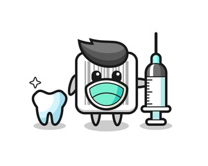 Mascot character of barcode as a dentist