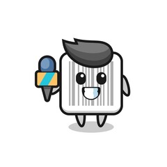 Character mascot of barcode as a news reporter