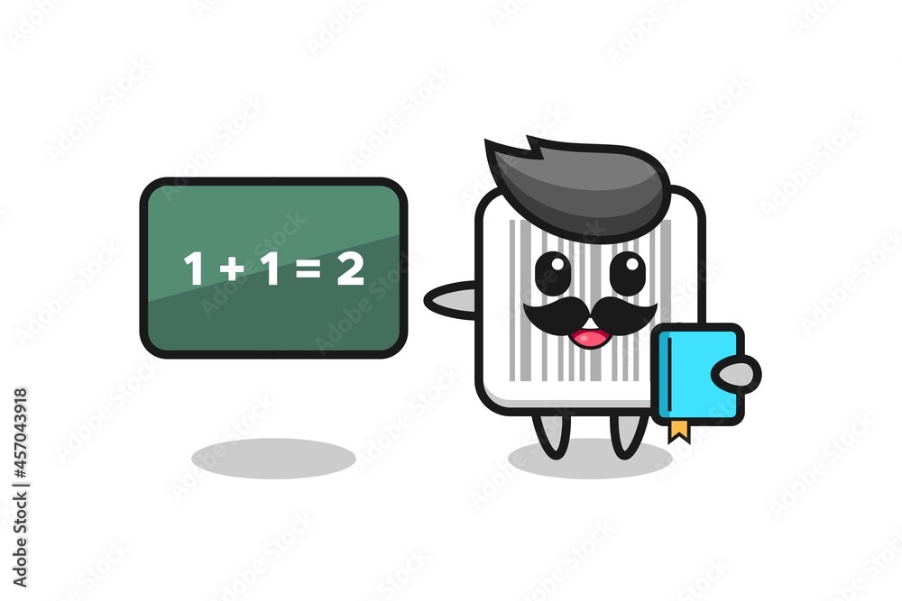 Sticker illustration of barcode character as a teacher