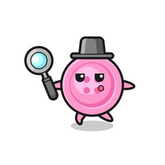 clothing button cartoon character searching with a magnifying glass