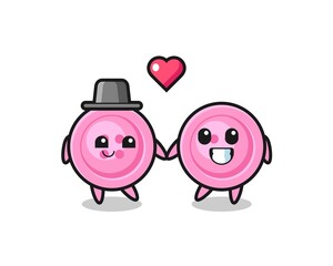 clothing button cartoon character couple with fall in love gesture