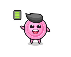 clothing button mascot character with energetic gesture