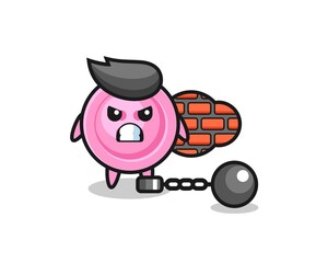 Character mascot of clothing button as a prisoner