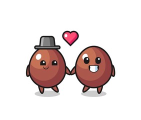 chocolate egg cartoon character couple with fall in love gesture