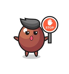 chocolate egg character illustration holding a stop sign