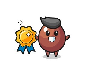chocolate egg mascot illustration holding a golden badge