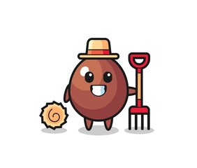 Mascot character of chocolate egg as a farmer