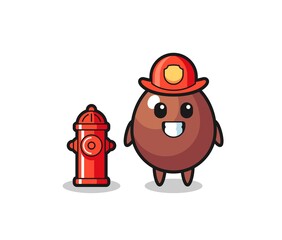 Mascot character of chocolate egg as a firefighter