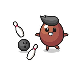 Character cartoon of chocolate egg is playing bowling