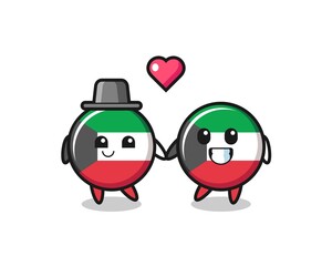 kuwait flag badge cartoon character couple with fall in love gesture