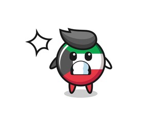 kuwait flag badge character cartoon with shocked gesture
