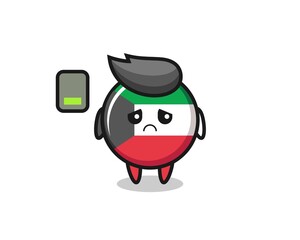 Fototapeta premium kuwait flag badge mascot character doing a tired gesture