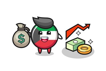 kuwait flag badge illustration cartoon holding money sack