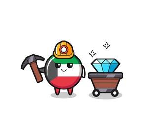 Character Illustration of kuwait flag badge as a miner