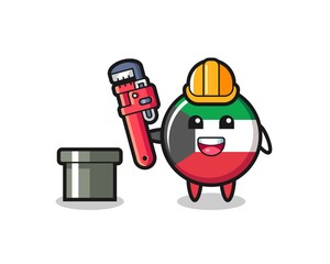 Character Illustration of kuwait flag badge as a plumber