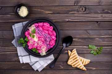 Gnocchi with cream beetroot sauce