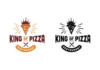 Vintage retro pizzeria, king of pizza restaurant logo design template inspiration