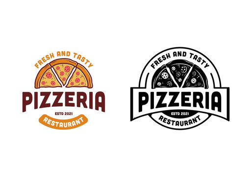 Vintage pizza restaurant logo design template inspiration, stamp label badge circular round