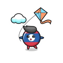 laos flag badge mascot illustration is playing kite