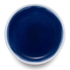 Blue circle ceramics plate isolated on white background.