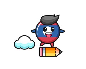 laos flag badge mascot illustration riding on a giant pencil