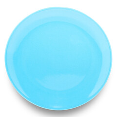 Blue circle ceramics plate isolated on white background.