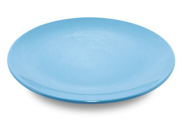 Blue circle ceramics plate isolated on white background.