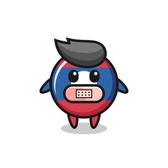 Cartoon Illustration of laos flag badge with tape on mouth