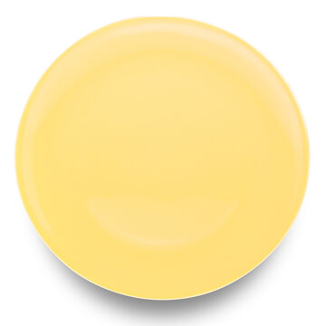 Yellow Circle Ceramics Plate Isolated On White Background.