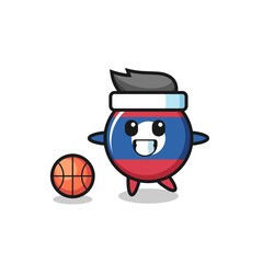 Illustration of laos flag badge cartoon is playing basketball