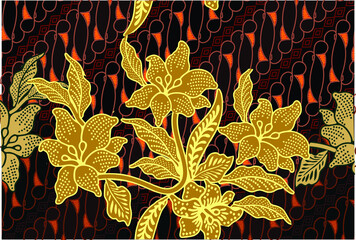 Indonesian batik motifs with flora and fauna patterns that are very distinctive and exclusive. vector EPS 10 - obrazy, fototapety, plakaty