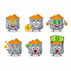 Bowl of turmeric cartoon character with cute emoticon bring money